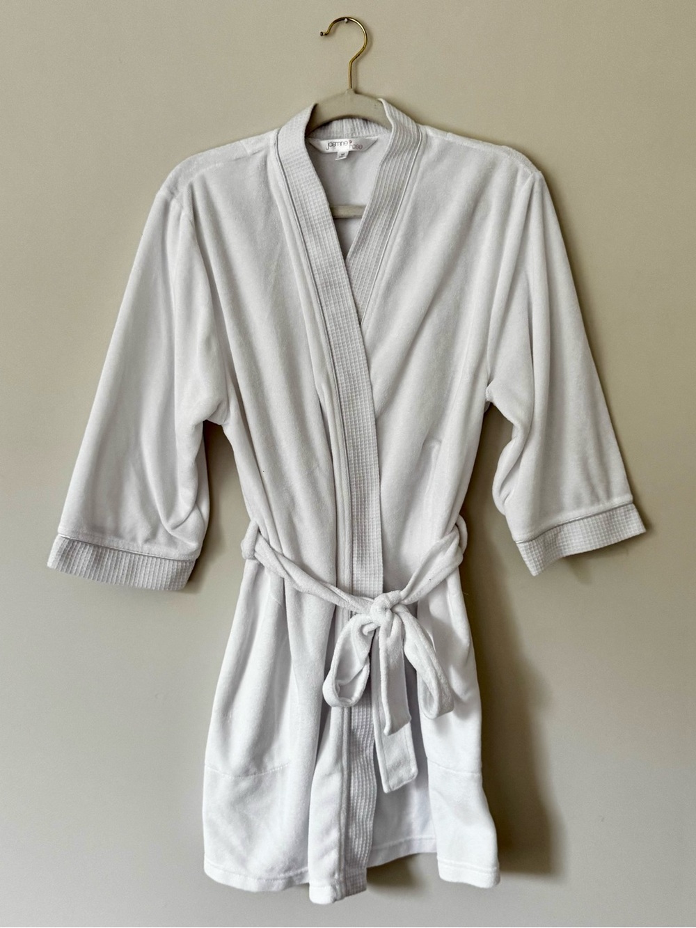 Jasmine Rose Terry Cloth Mini Hotel Tie Robe w/ Pockets, White – Size Medium